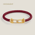 Load image into Gallery viewer, MOONLIGHT U-Shape Zircon Leather Charm Bracelet for Women