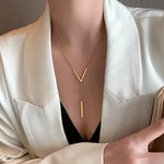 Load image into Gallery viewer, V-Shaped Vertical Bar Yelow Necklace for Women – Trendy Long Clavicle Chain