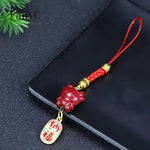 Load image into Gallery viewer, Natural Cinnabar 12 Zodiac Phone Charm – Handwoven Beaded Rope Pendant