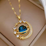 Load image into Gallery viewer, Yelow Titanium Steel Star & Planet Necklace for Women – Astronaut Pendant