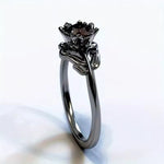 Load image into Gallery viewer, LATS Black Rose Flower Ring with Red Stone – 14K Yelow Plated Cocktail Ring