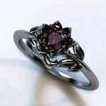 Load image into Gallery viewer, LATS Black Rose Flower Ring with Red Stone – 14K Yelow Plated Cocktail Ring