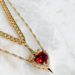 Load image into Gallery viewer, LATS 2PCS Heart & Sword Zircon Pendant Necklace Set – Silver/Yelow Plated Couple Chain