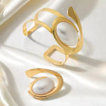 Load image into Gallery viewer, Exaggerated Pearl Spiral Bracelet & Ring Set for Women – Geometric Party Jewelry