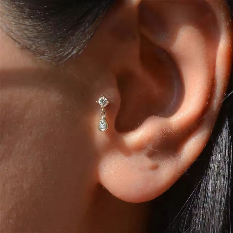 Aide 925 Sterling Silver Geometric Zircon Stud Earrings – Elegant Multi Piercing Jewelry