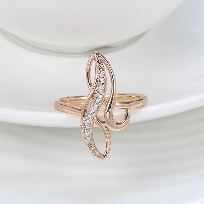 585 Yelow Color Geometric White Zircon Cocktail Ring – Elegant Women’s Party Jewelry