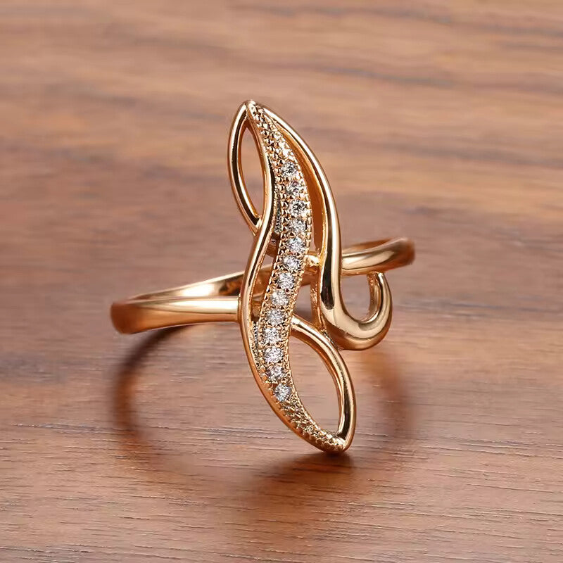 585 Yelow Color Geometric White Zircon Cocktail Ring – Elegant Women’s Party Jewelry