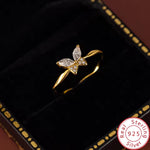 Load image into Gallery viewer, 925 Sterling Silver Yelow Plated Butterfly Zircon Ring – Twisted INS Trend Jewelry
