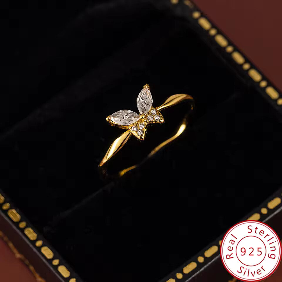 925 Sterling Silver Yelow Plated Butterfly Zircon Ring – Twisted INS Trend Jewelry