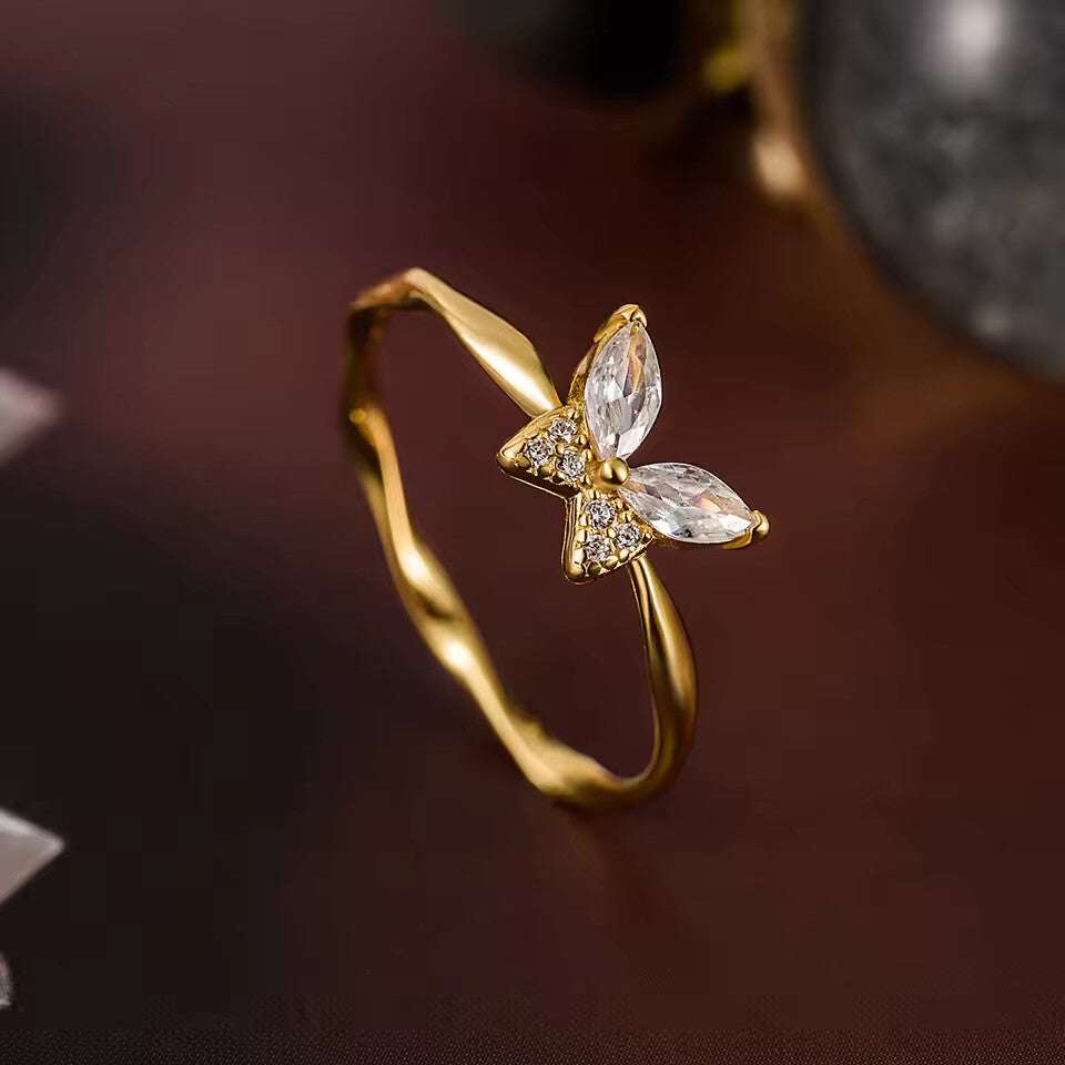 925 Sterling Silver Yelow Plated Butterfly Zircon Ring – Twisted INS Trend Jewelry