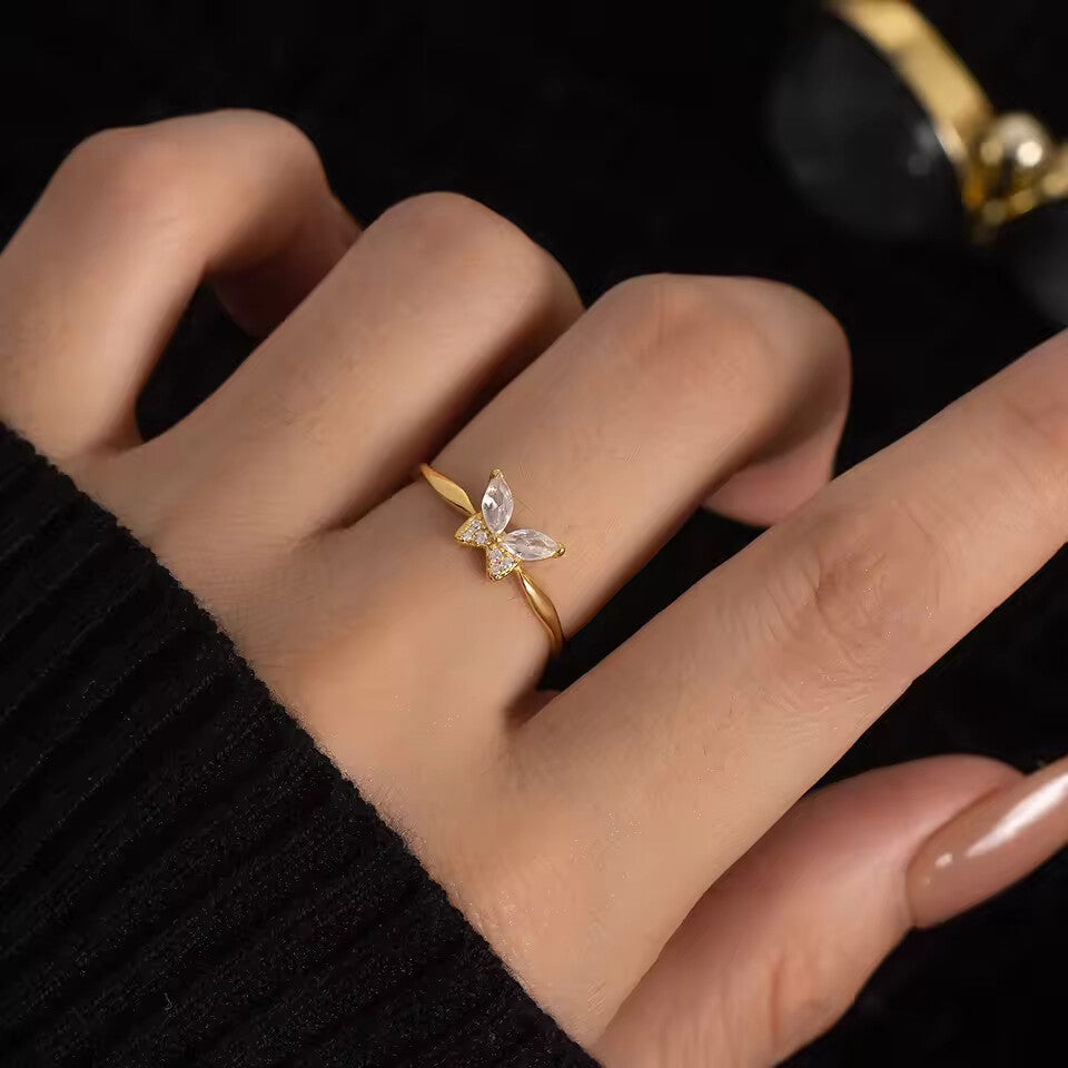 925 Sterling Silver Yelow Plated Butterfly Zircon Ring – Twisted INS Trend Jewelry
