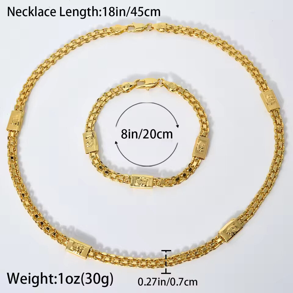 Dubai Yelow Plated Hip Hop Jewelry Set – Necklace & Bracelet 2PCS