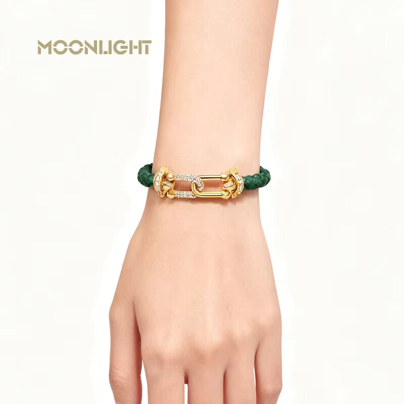 MOONLIGHT U-Shape Zircon Leather Charm Bracelet for Women