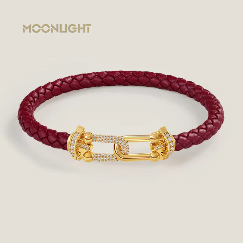 MOONLIGHT U-Shape Zircon Leather Charm Bracelet for Women