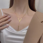 Load image into Gallery viewer, V-Shaped Vertical Bar Yelow Necklace for Women – Trendy Long Clavicle Chain