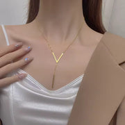 V-Shaped Vertical Bar Yelow Necklace for Women – Trendy Long Clavicle Chain