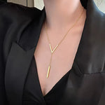Load image into Gallery viewer, V-Shaped Vertical Bar Yelow Necklace for Women – Trendy Long Clavicle Chain