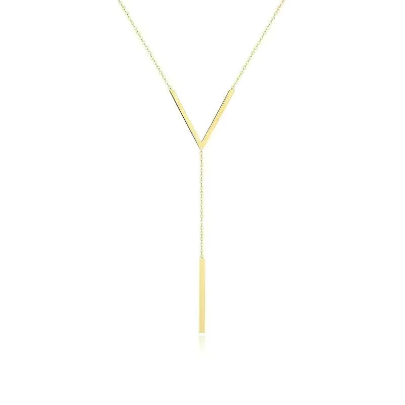 V-Shaped Vertical Bar Yelow Necklace for Women – Trendy Long Clavicle Chain