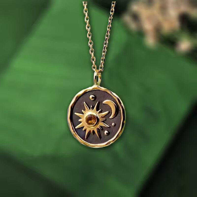 Vintage Crescent Moonstone Necklace for Women – Crystal Moon Pendant