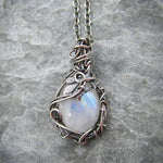 Load image into Gallery viewer, Vintage Crescent Moonstone Necklace for Women – Crystal Moon Pendant