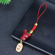 Natural Cinnabar 12 Zodiac Phone Charm – Handwoven Beaded Rope Pendant