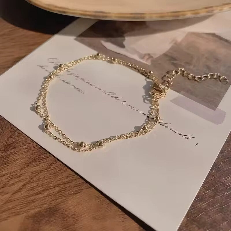 Double Layer Yelow Bead Bracelet for Women – Trendy Chain Link Design