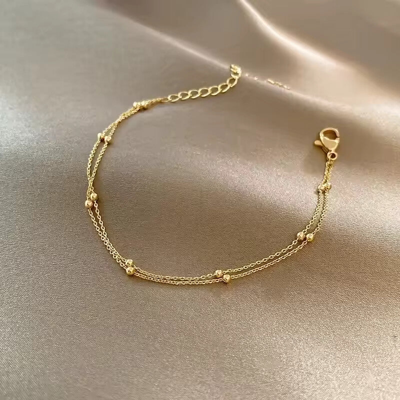 Double Layer Yelow Bead Bracelet for Women – Trendy Chain Link Design