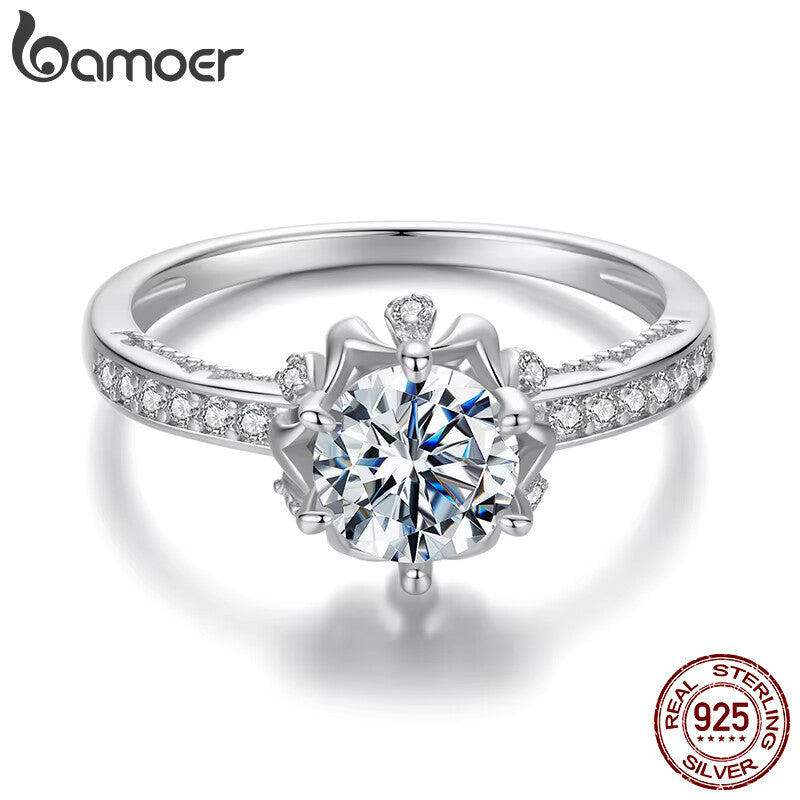 BAMOER 1CT D Color VVS1 Moissanite Flower Ring – 925 Sterling Silver
