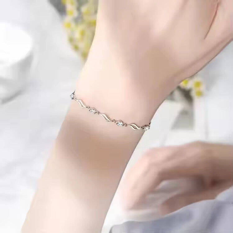 Vintage 925 Sterling Silver Zircon Heart Bracelet for Women – Korean Designer Crystal Charm