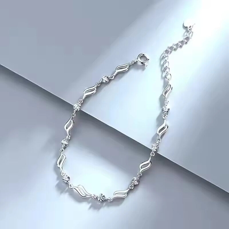 Vintage 925 Sterling Silver Zircon Heart Bracelet for Women – Korean Designer Crystal Charm