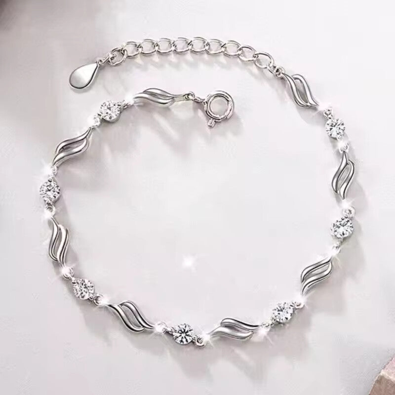Vintage 925 Sterling Silver Zircon Heart Bracelet for Women – Korean Designer Crystal Charm