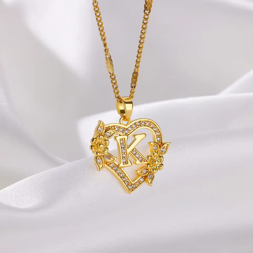 Yelow Heart Initial Letter Necklace for Women – A-Z Stainless Steel Pendant