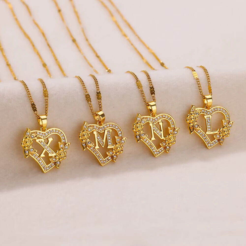 Yelow Heart Initial Letter Necklace for Women – A-Z Stainless Steel Pendant