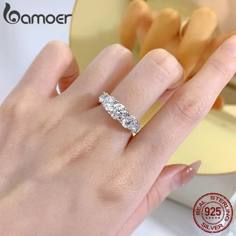 BAMOER 0.5CT D Color VVS1 Moissanite Ring – 925 Sterling Silver Engagement Ring