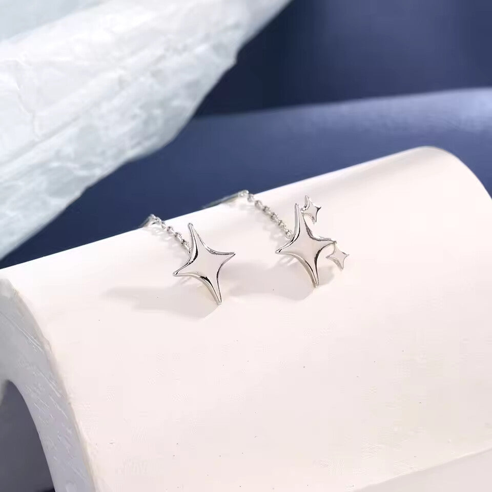 Ventfille 925 Sterling Silver Star Tassel Drop Earrings for Women
