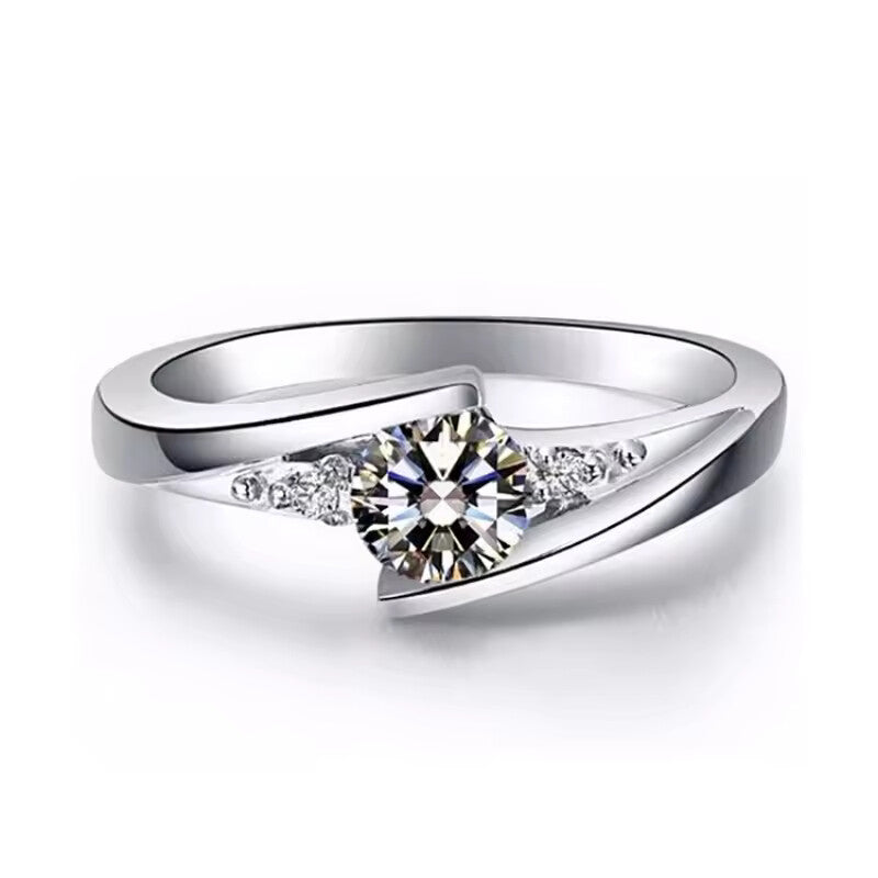 Silver Plated Stainless Steel Square Zircon Ring for Women (Sizes 5–10)