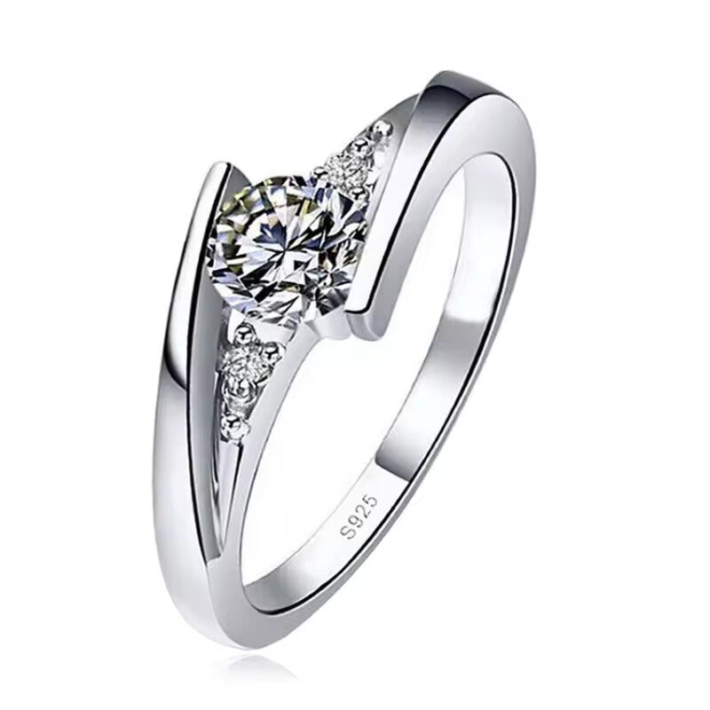 Silver Plated Stainless Steel Square Zircon Ring for Women (Sizes 5–10)