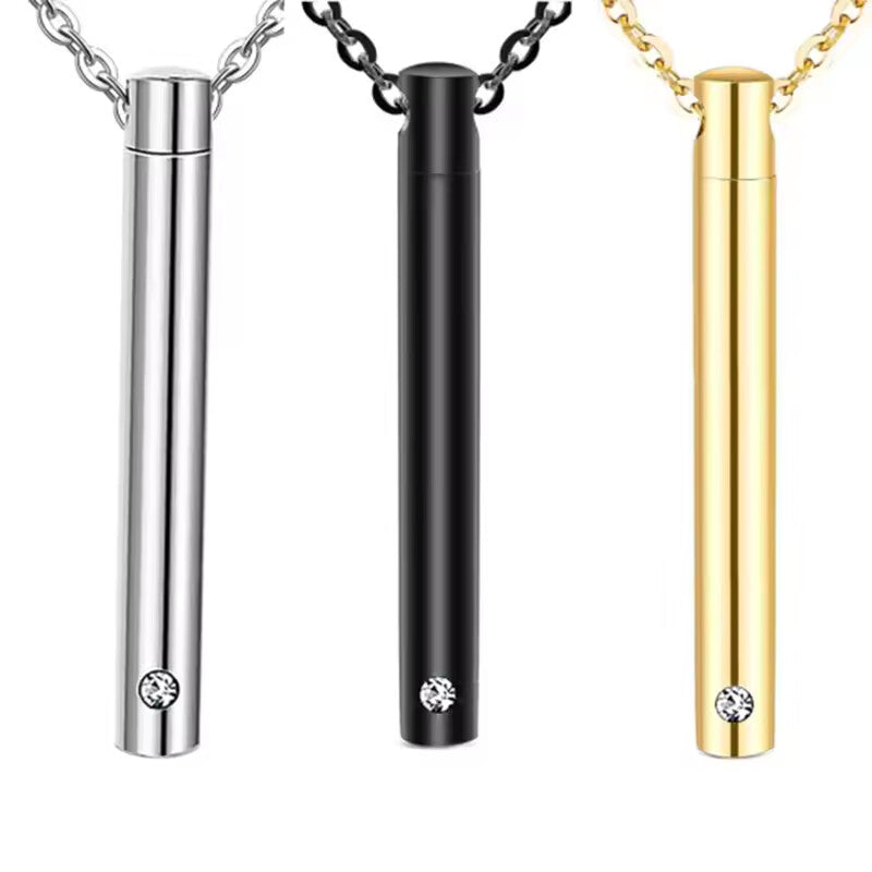 2Pcs Titanium Steel Memorial Ashes Perfume Bottle Necklace – Minimalist Round Pendant