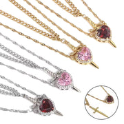 LATS 2PCS Heart & Sword Zircon Pendant Necklace Set – Silver/Yelow Plated Couple Chain