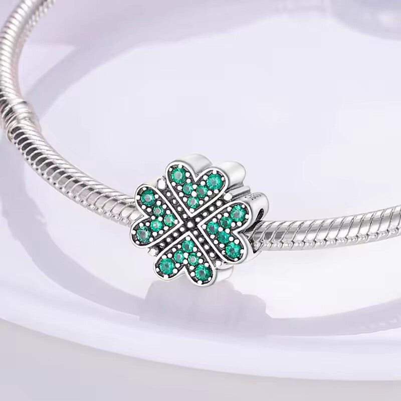 925 Sterling Silver Four-Leaf Clover Charm Bead for Bracelet & Necklace