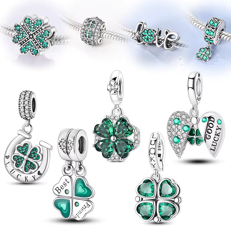 925 Sterling Silver Four-Leaf Clover Charm Bead for Bracelet & Necklace