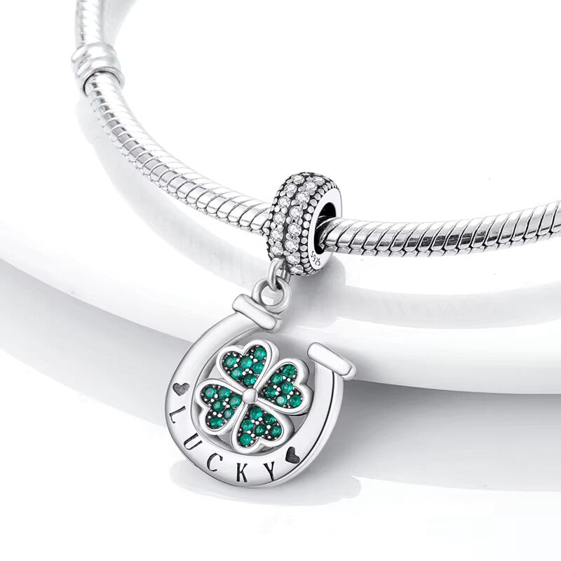 925 Sterling Silver Four-Leaf Clover Charm Bead for Bracelet & Necklace