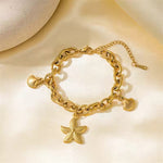 Load image into Gallery viewer, EILIECK 316L Stainless Steel Yelow Starfish &amp; Moon Charm Bracelet for Women