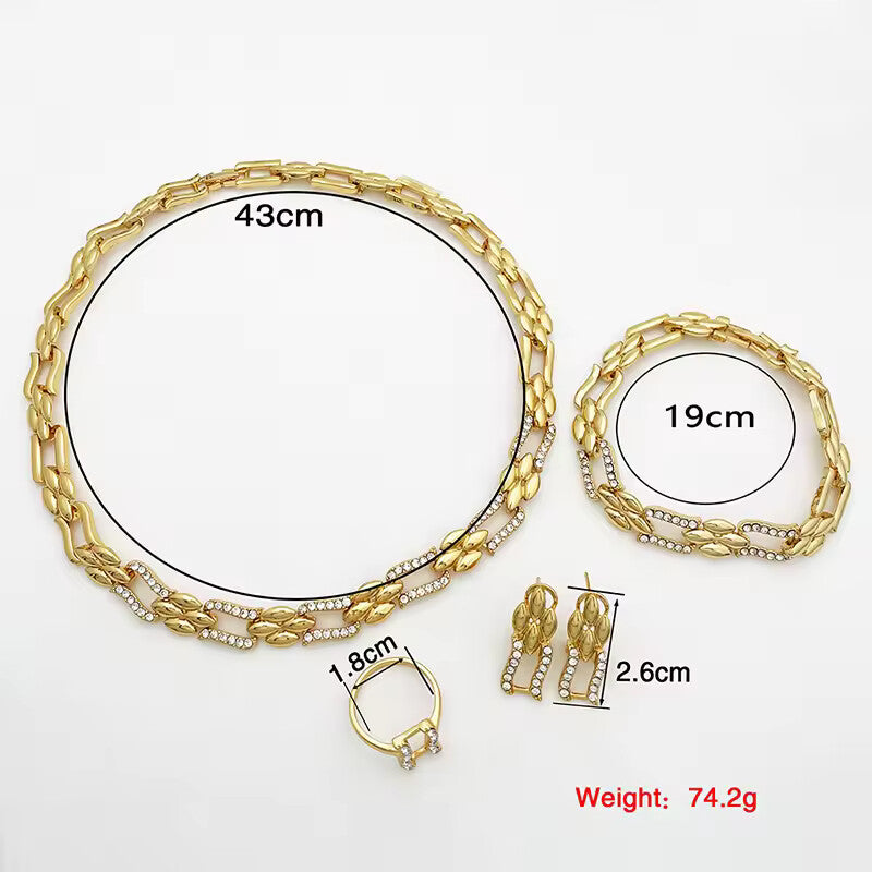 Dubai Yelow Color Cuban Heart Jewelry Set for Women – Necklace, Earrings, Bracelet & Ring