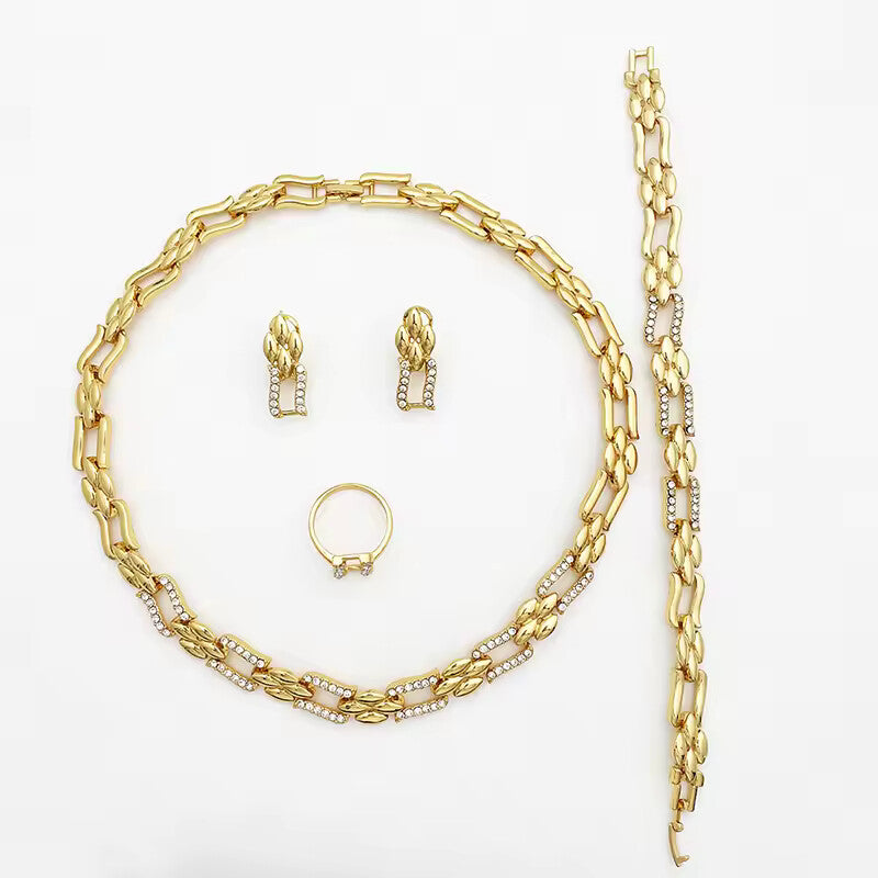Dubai Yelow Color Cuban Heart Jewelry Set for Women – Necklace, Earrings, Bracelet & Ring