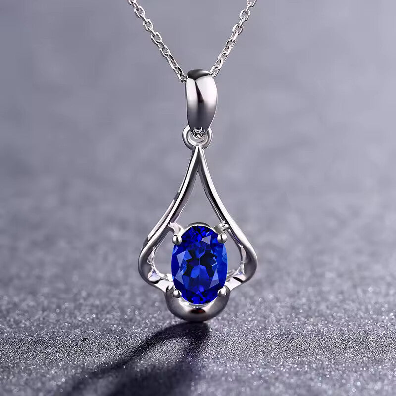 925 Sterling Silver Oval Ruby Zircon Pendant Necklace for Women