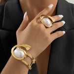 Load image into Gallery viewer, Exaggerated Pearl Spiral Bracelet &amp; Ring Set for Women – Geometric Party Jewelry