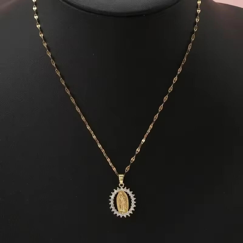 Colorful Zircon Virgin Mary Star Necklace for Women – Hollow Sky Design
