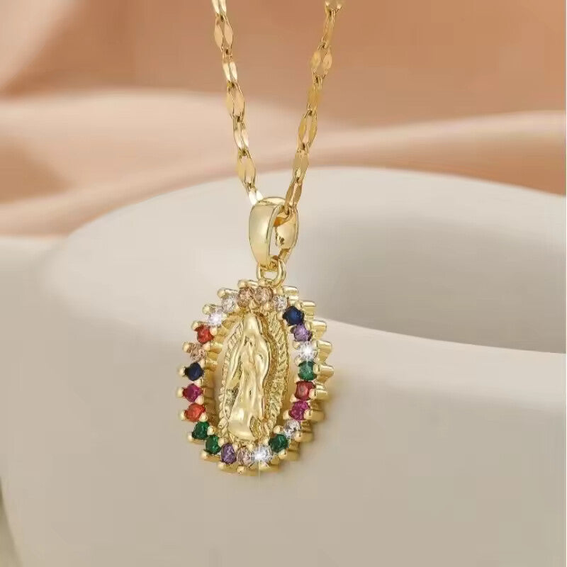 Colorful Zircon Virgin Mary Star Necklace for Women – Hollow Sky Design