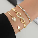 Load image into Gallery viewer, 3Pcs Vintage Crystal Heart Bracelet Set – Adjustable Infinity Cuff Bangles for Women